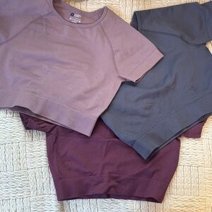 Set of Three Cropped Tops in Purple and Gray